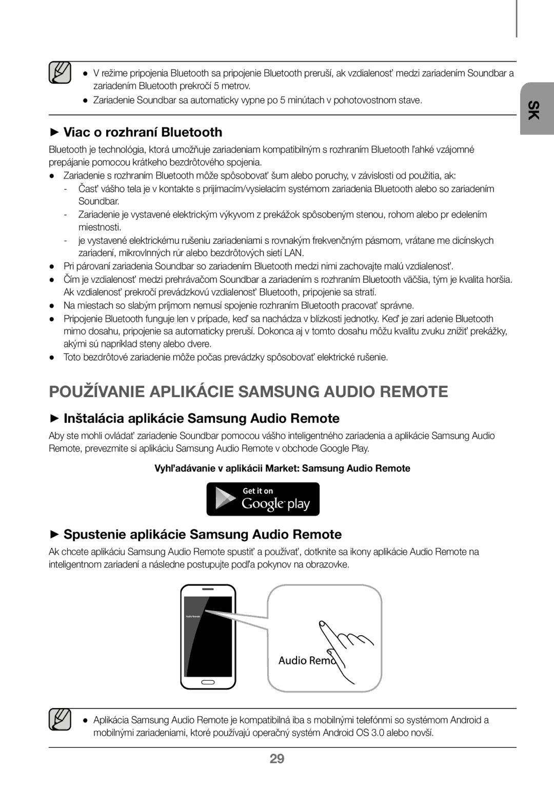 Samsung HW-K450/EN, HW-J450/EN, HW-J450/ZF manual ++Viac o rozhraní Bluetooth, ++Spustenie aplikácie Samsung Audio Remote 