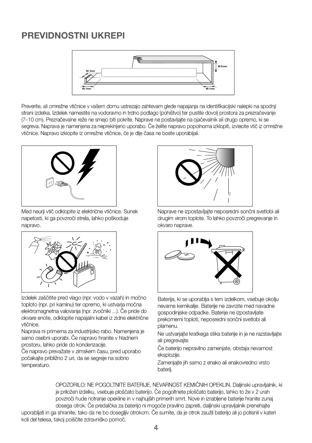 Samsung HW-K450/EN, HW-J450/EN, HW-J450/ZF, HW-K450/ZF manual Previdnostni Ukrepi 