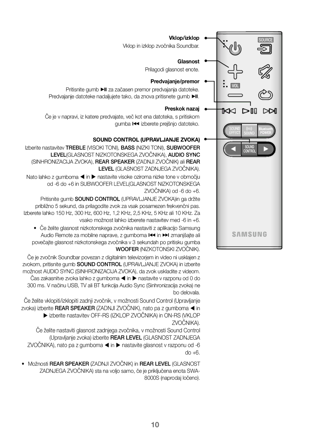 Samsung HW-J450/ZF, HW-K450/EN manual Vklop/izklop, Vklop in izklop zvočnika Soundbar, Glasnost, Prilagodi glasnost enote 