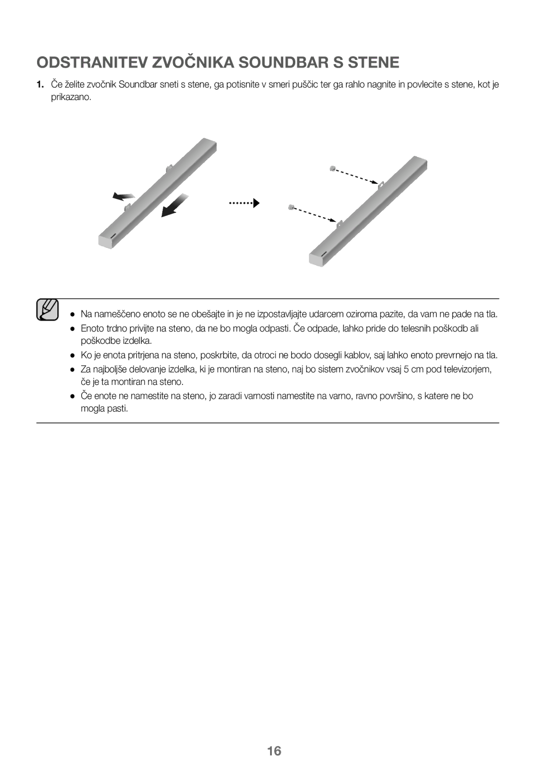 Samsung HW-K450/EN, HW-J450/EN, HW-J450/ZF, HW-K450/ZF manual Odstranitev Zvočnika Soundbar S Stene, Poškodbe izdelka 