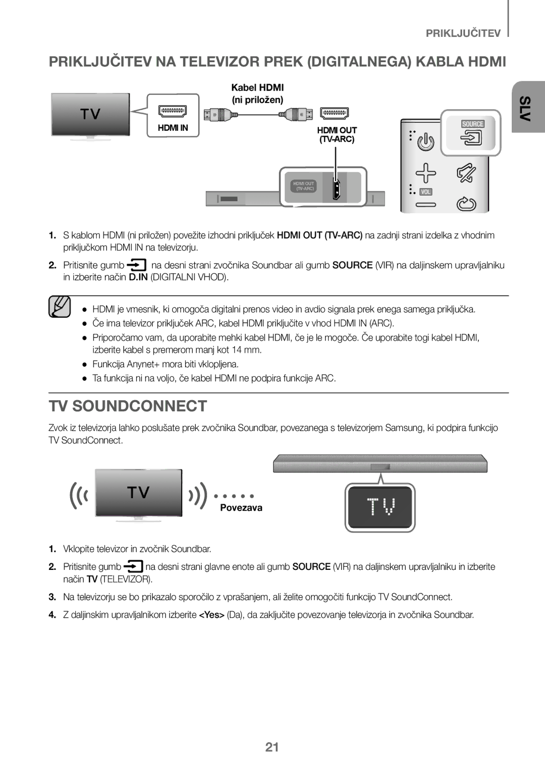 Samsung HW-J450/EN, HW-K450/EN, HW-J450/ZF, HW-K450/ZF manual Priključitev NA Televizor Prek Digitalnega Kabla Hdmi, Povezava 