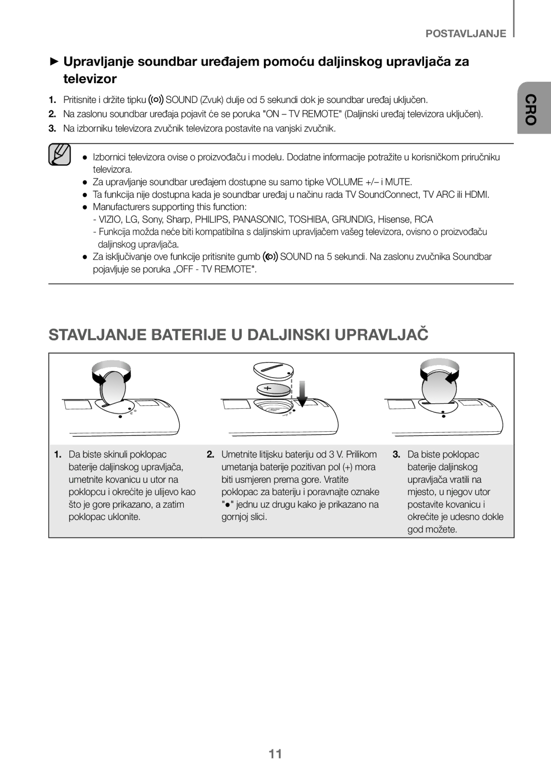 Samsung HW-J450/EN, HW-K450/EN, HW-J450/ZF, HW-K450/ZF manual Stavljanje Baterije U Daljinski Upravljač, Daljinskog upravljača 