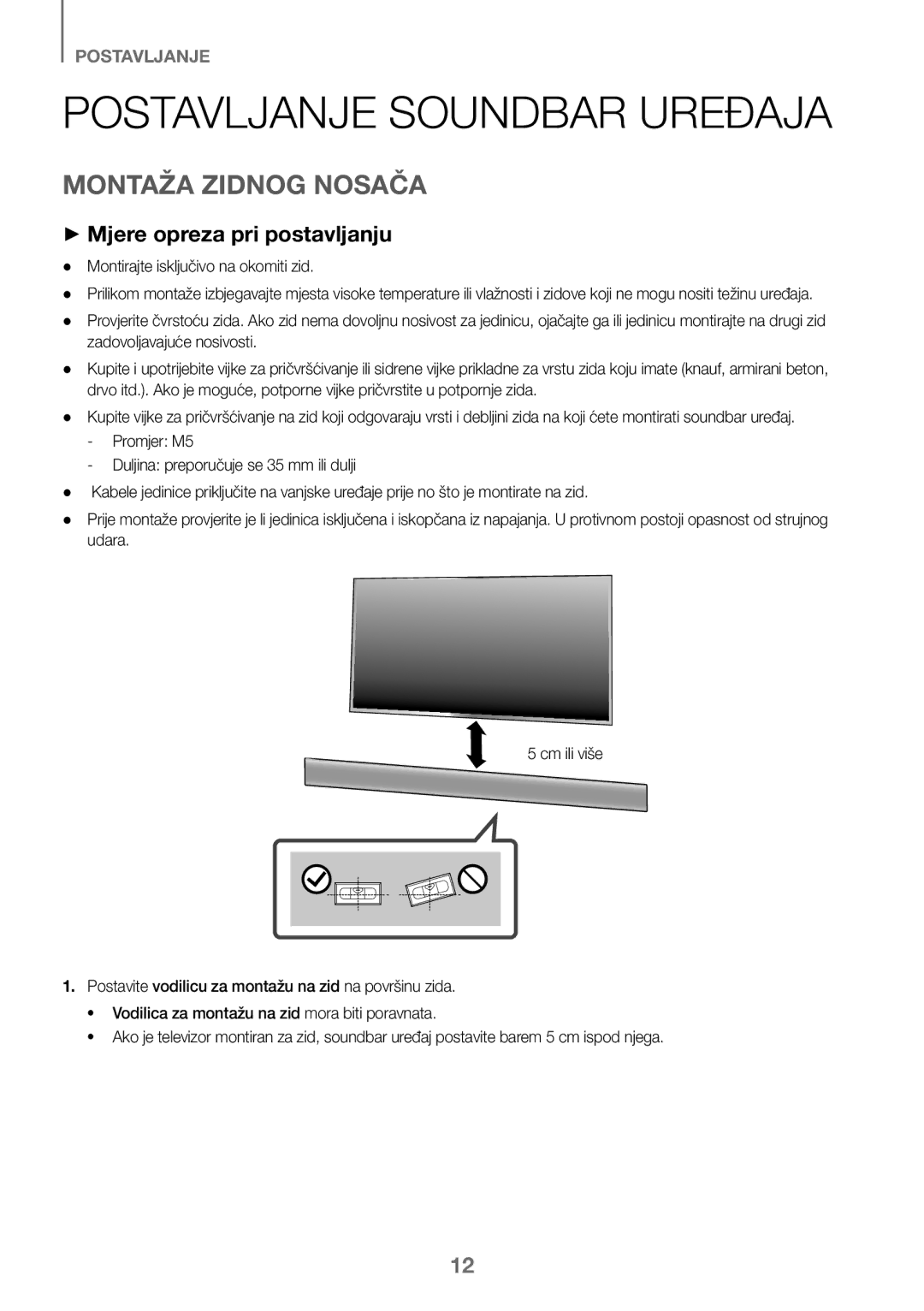 Samsung HW-J450/ZF, HW-K450/EN manual Postavljanje Soundbar Uređaja, Montaža Zidnog Nosača, ++Mjere opreza pri postavljanju 