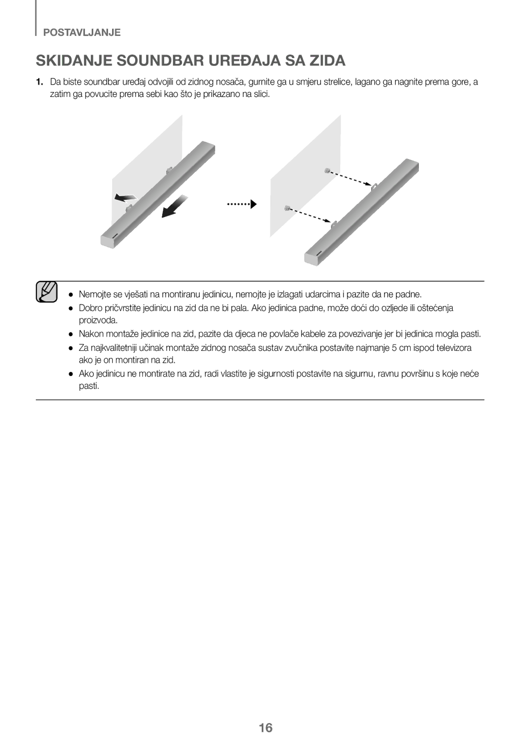 Samsung HW-J450/ZF, HW-K450/EN, HW-J450/EN, HW-K450/ZF manual Skidanje Soundbar Uređaja SA Zida 