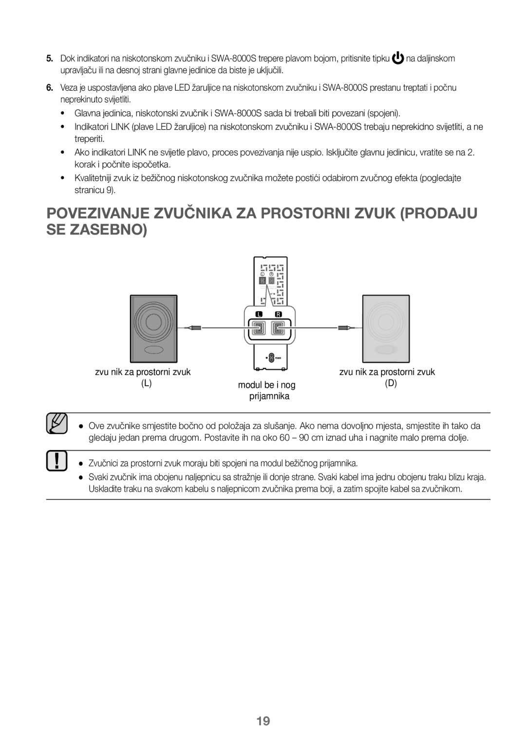 Samsung HW-J450/EN, HW-K450/EN, HW-J450/ZF, HW-K450/ZF manual Povezivanje Zvučnika ZA Prostorni Zvuk Prodaju SE Zasebno 