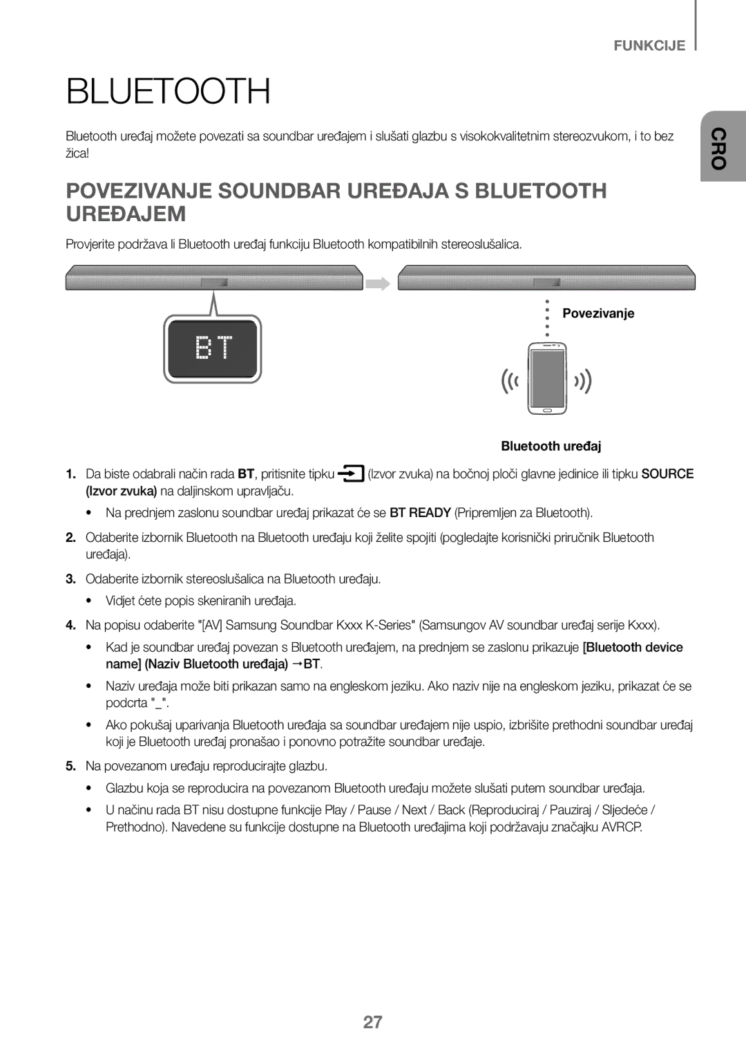 Samsung HW-J450/EN, HW-K450/EN, HW-J450/ZF Povezivanje Soundbar Uređaja S Bluetooth Uređajem, Povezivanje Bluetooth uređaj 