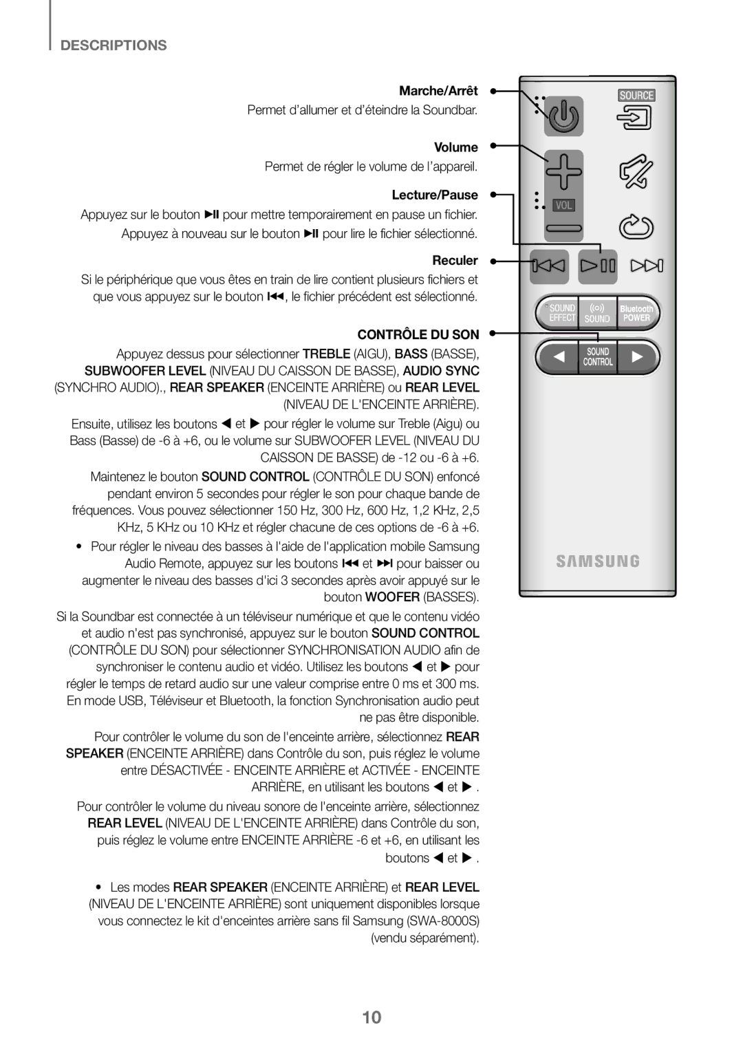 Samsung HW-J450/EN, HW-K450/EN, HW-J450/ZF, HW-K450/ZF manual Marche/Arrêt, Permet d’allumer et d’éteindre la Soundbar 