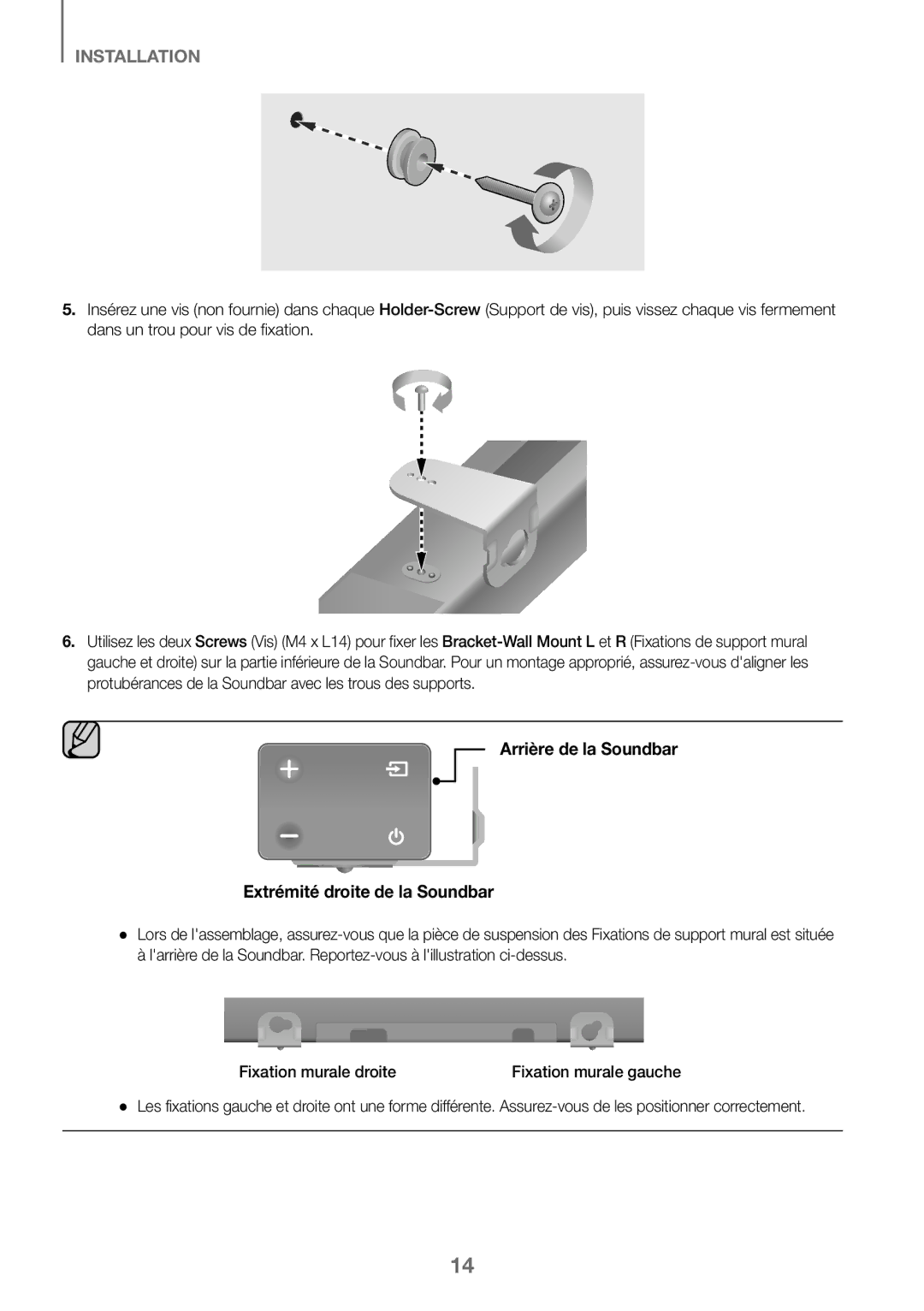 Samsung HW-J450/EN, HW-K450/EN, HW-J450/ZF, HW-K450/ZF manual Arrière de la Soundbar Extrémité droite de la Soundbar 