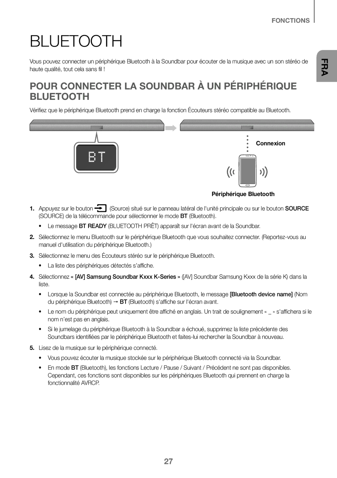 Samsung HW-J450/ZF, HW-K450/EN, HW-J450/EN, HW-K450/ZF manual Pour Connecter LA Soundbar À UN Périphérique Bluetooth 