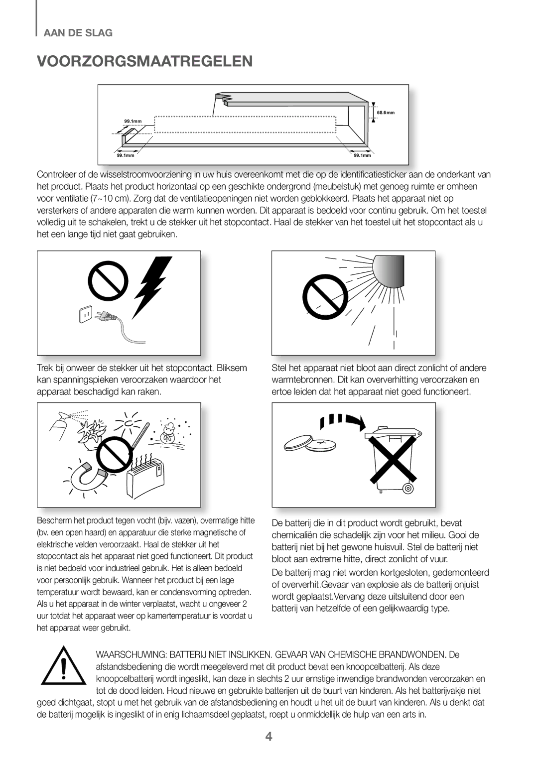 Samsung HW-J450/EN, HW-K450/EN, HW-J450/ZF, HW-K450/ZF manual Voorzorgsmaatregelen 