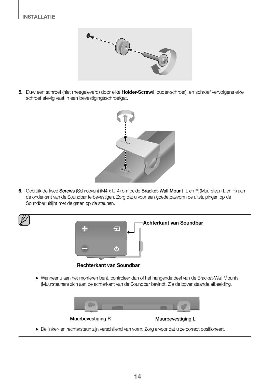 Samsung HW-K450/ZF, HW-K450/EN manual Achterkant van Soundbar Rechterkant van Soundbar, Muurbevestiging R Muurbevestiging L 