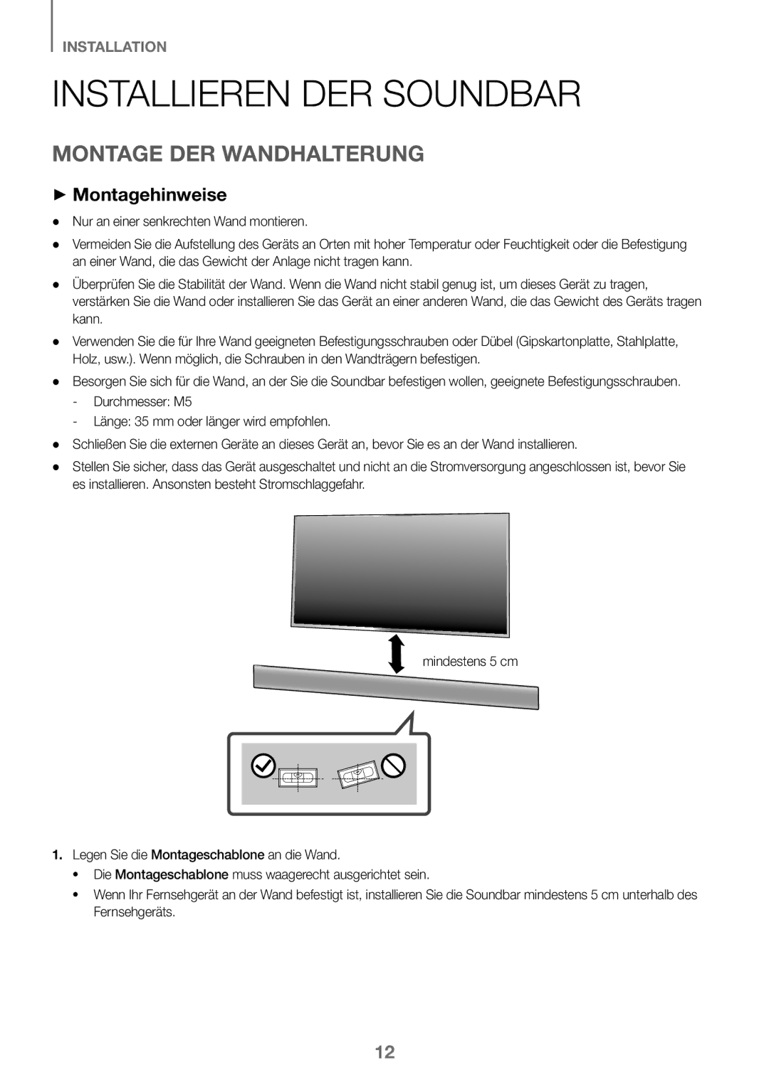 Samsung HW-J450/ZF, HW-K450/EN, HW-J450/EN manual Installieren DER Soundbar, Montage DER Wandhalterung, ++Montagehinweise 