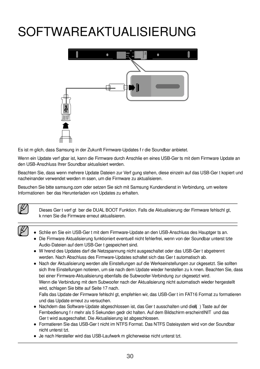 Samsung HW-K450/EN, HW-J450/EN, HW-J450/ZF manual Softwareaktualisierung, Audio-Dateien auf dem USB-Gerät gespeichert sind 