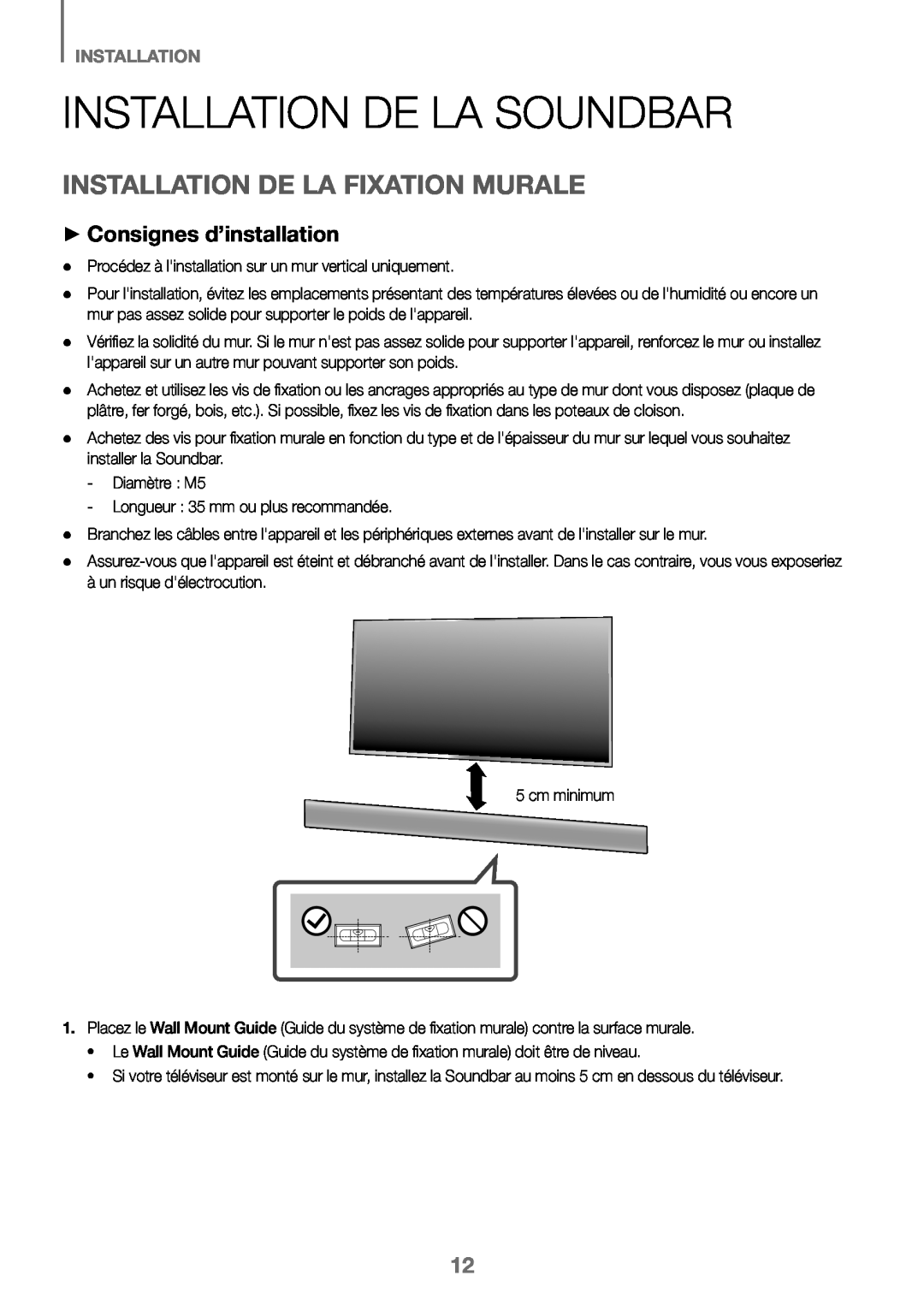 Samsung HW-K450/ZF, HW-K450/EN Installation De La Soundbar, Installation De La Fixation Murale, ++Consignes d’installation 