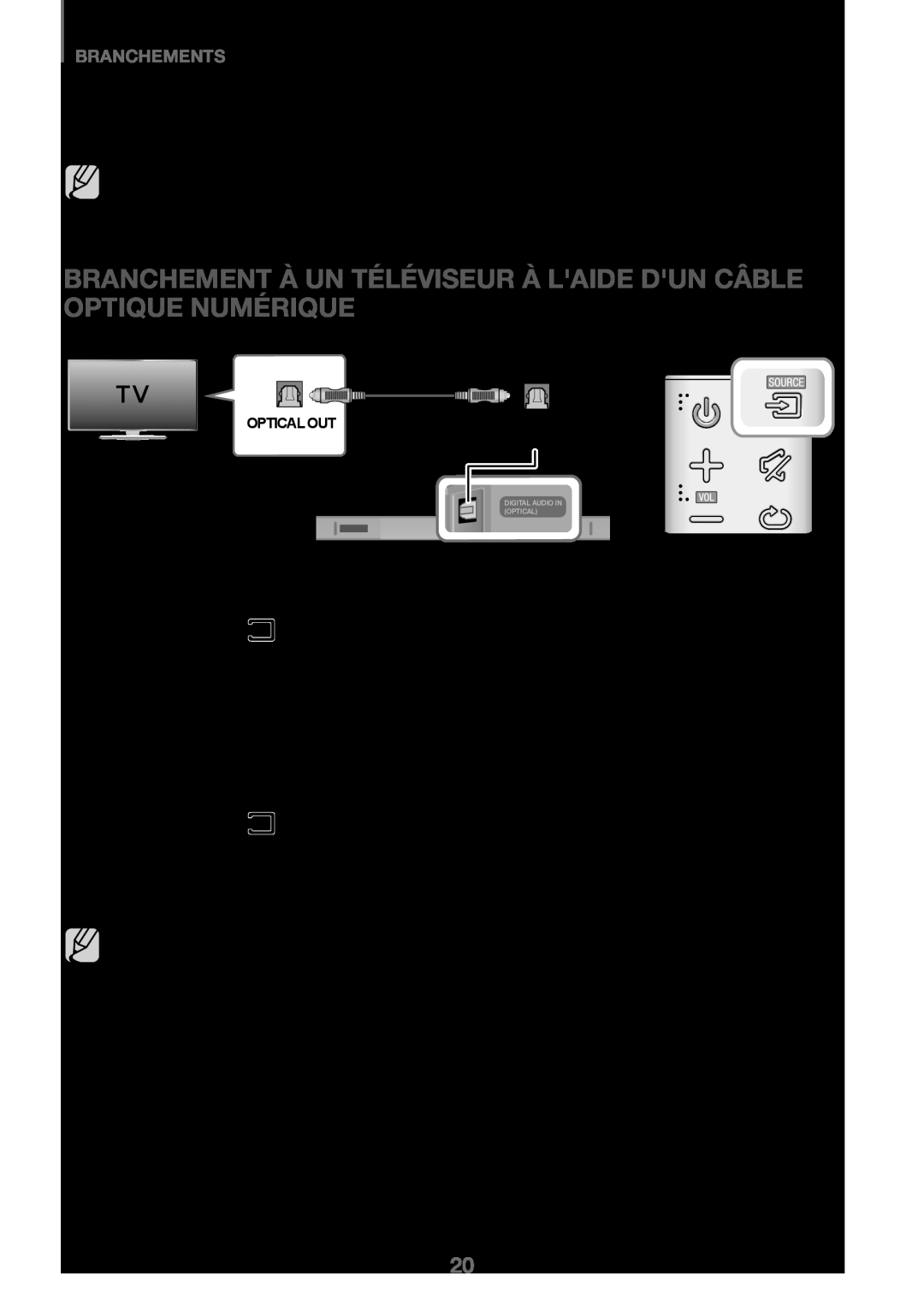 Samsung HW-K450/ZF manual Branchement À Un Téléviseur À Laide Dun Câble Optique Numérique, Branchements, Câble optique 