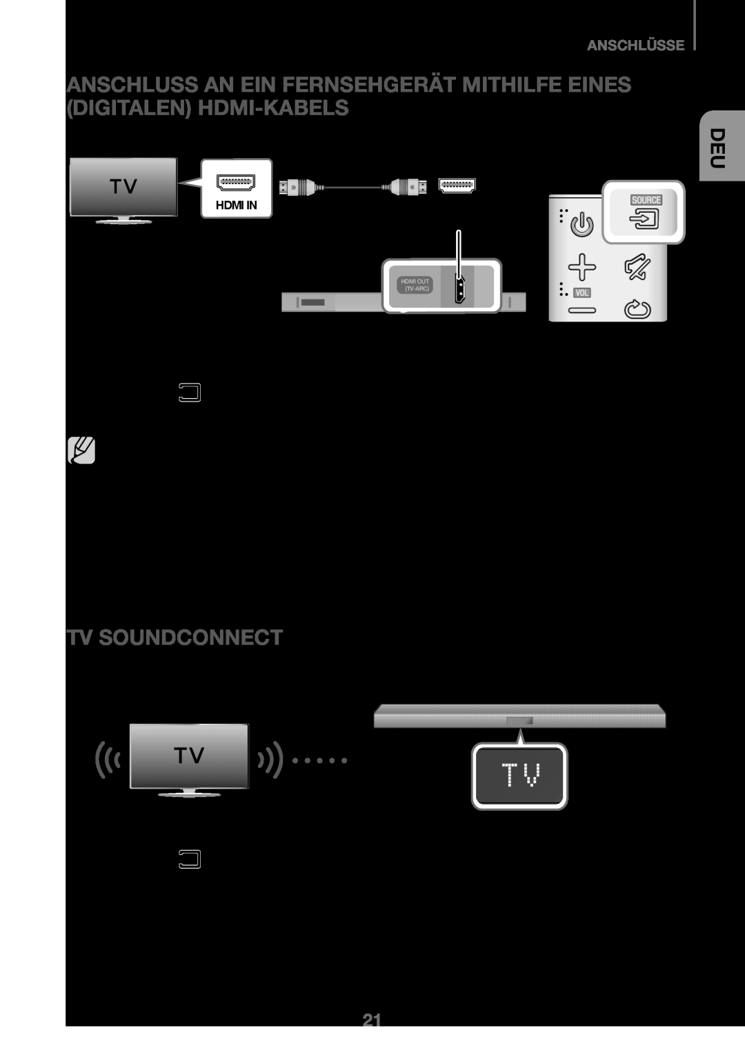 Samsung HW-K450/ZF manual Anschluss An Ein Fernsehgerät Mithilfe Eines Digitalen Hdmi-Kabels, Tv Soundconnect, Anschlüsse 