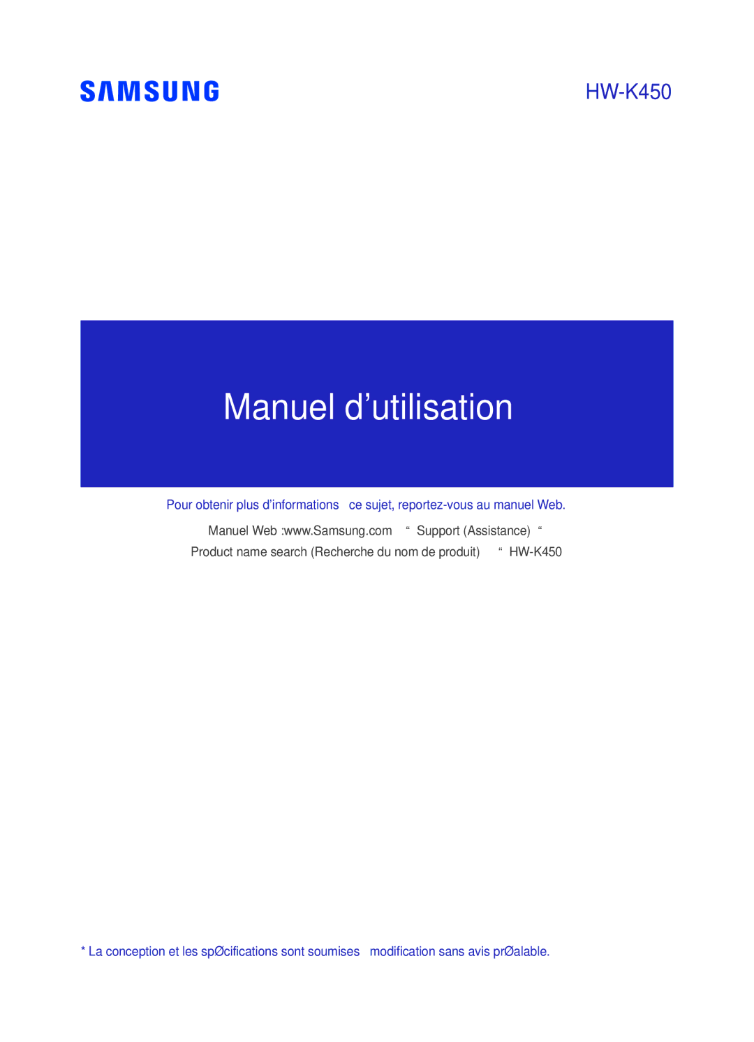 Samsung HW-K450/EN manual Manuel dutilisation 