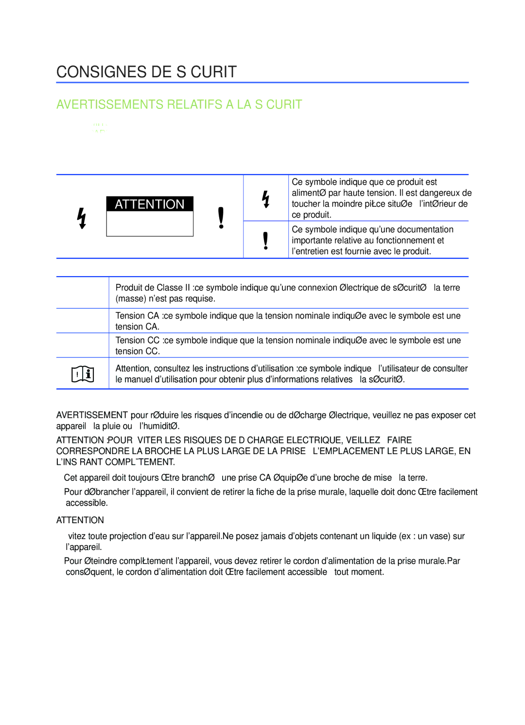 Samsung HW-K450/EN manual Consignes DE Sécurité, Avertissements Relatifs a LA Sécurité 