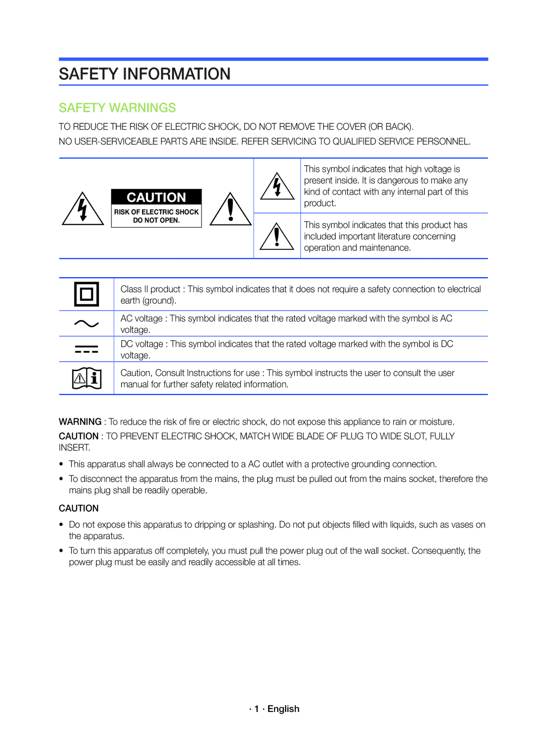 Samsung HW-K450/EN manual Safety Information, Safety Warnings 