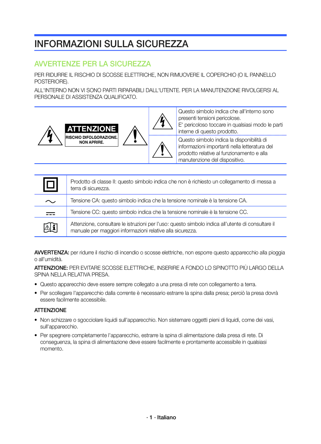 Samsung HW-K450/EN manual Informazioni Sulla Sicurezza, Attenzione 