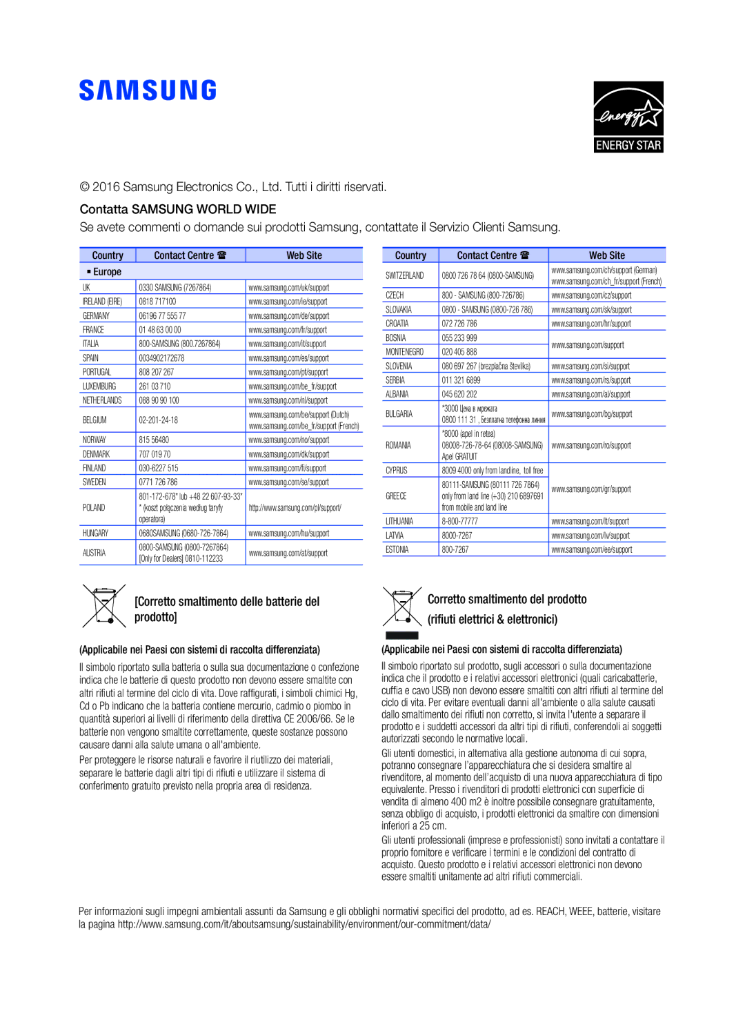 Samsung HW-K450/EN manual Corretto smaltimento delle batterie del prodotto 