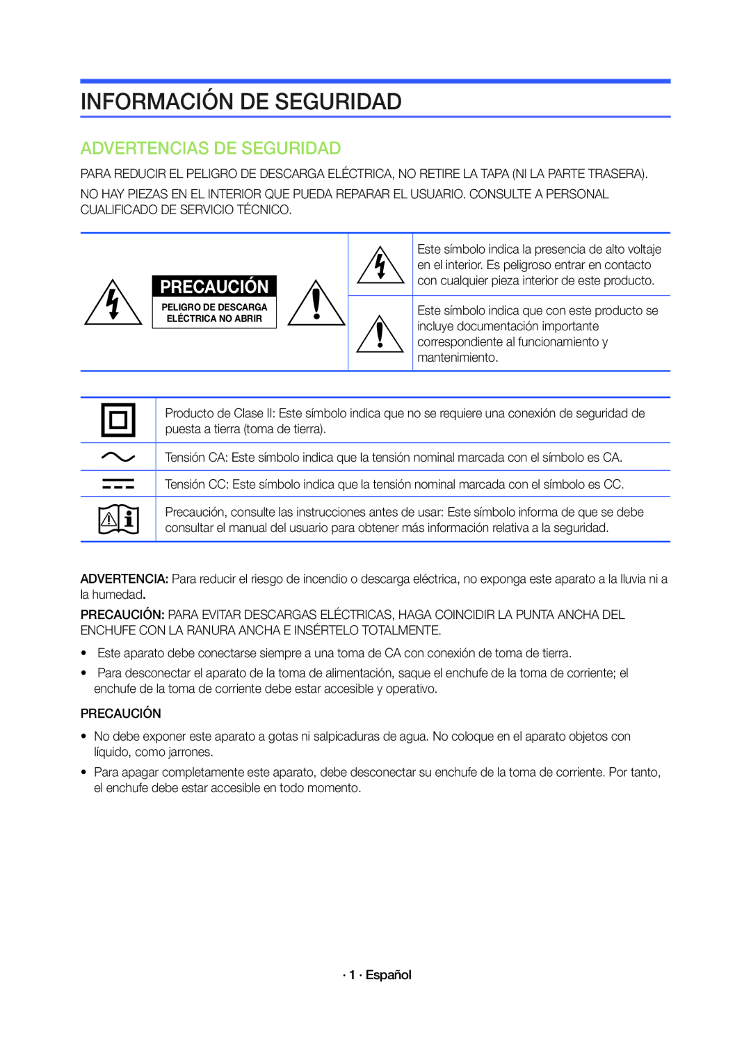 Samsung HW-K450/EN manual Información DE Seguridad, Precaución 