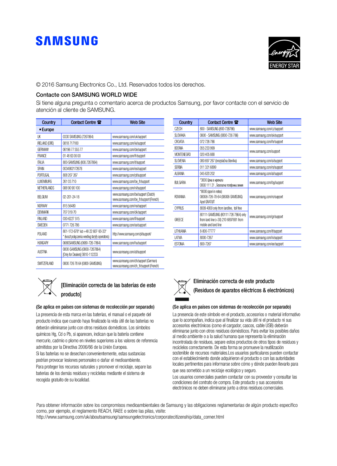 Samsung HW-K450/EN manual Producto, Eliminación correcta de este producto 