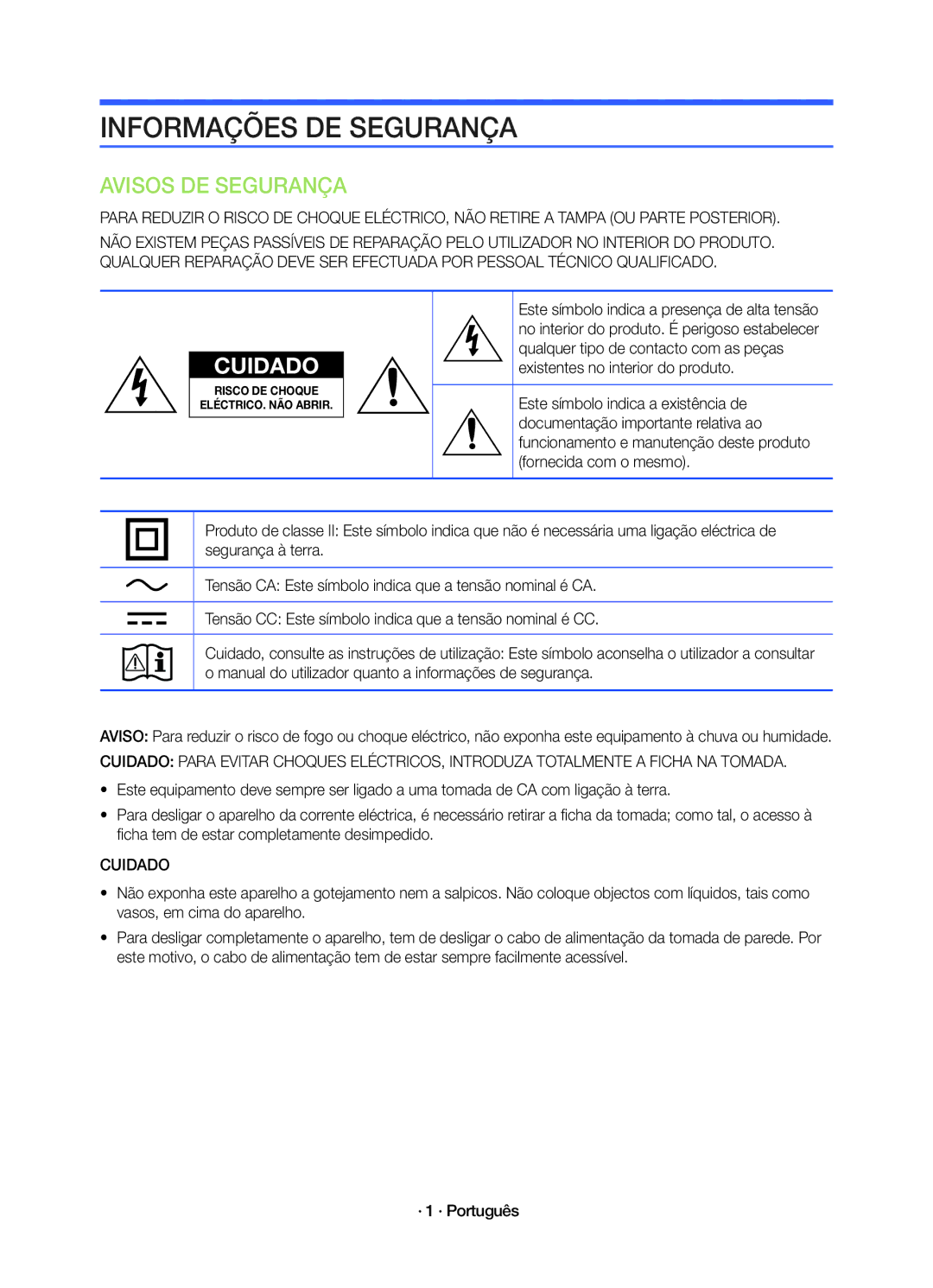 Samsung HW-K450/EN manual Informações DE Segurança, Cuidado 