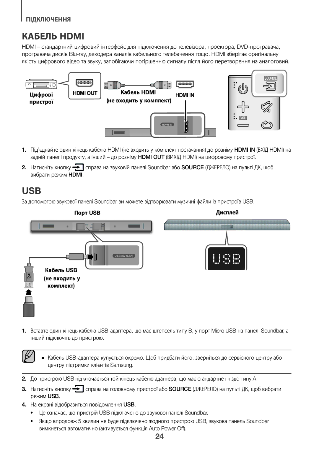 Samsung HW-K450/RU manual Кабель USB не входить у комплект, Пристрої Не входить у комплект 