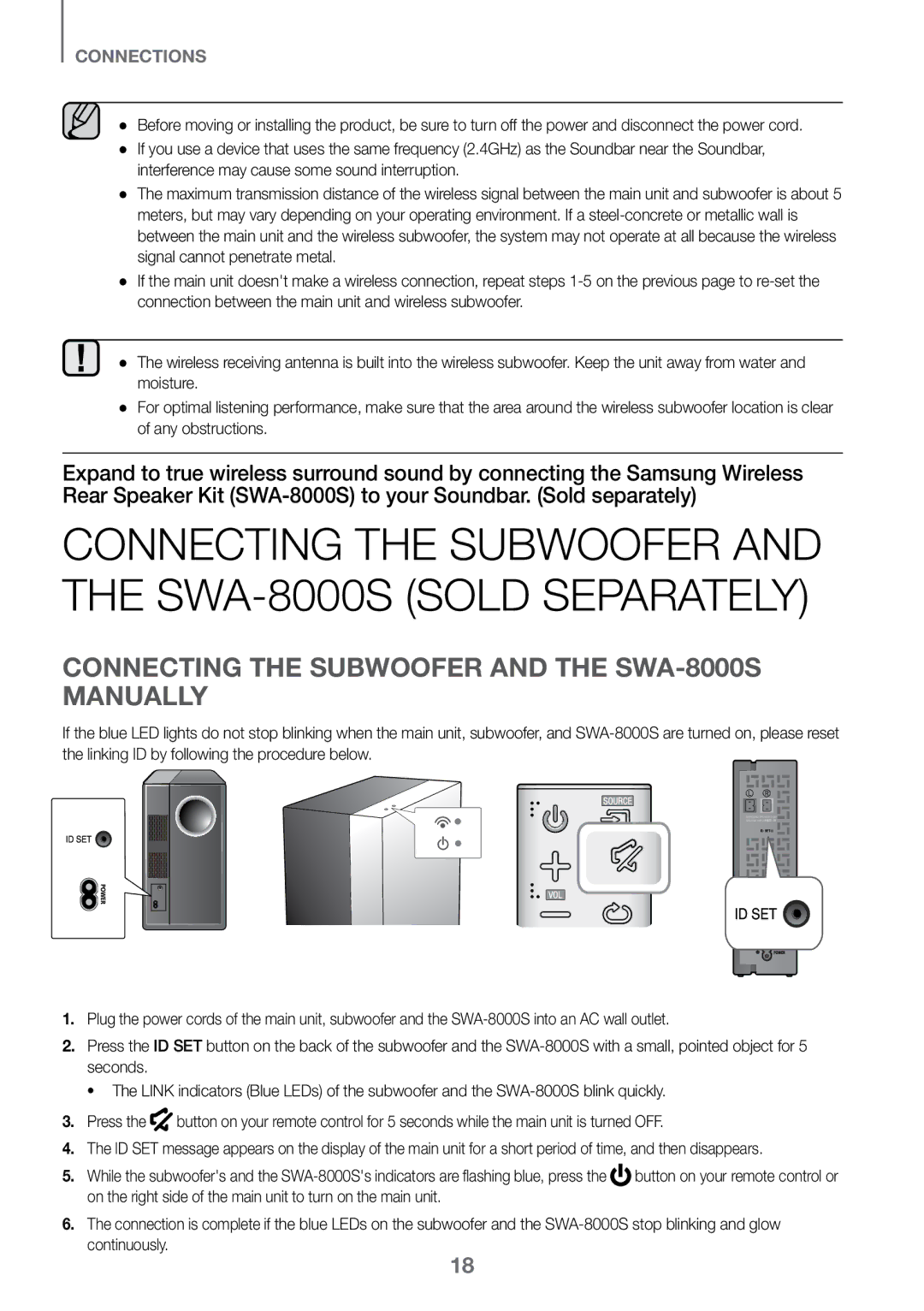 Samsung HW-K450/SQ manual Connecting the Subwoofer and the SWA-8000S Sold separately 