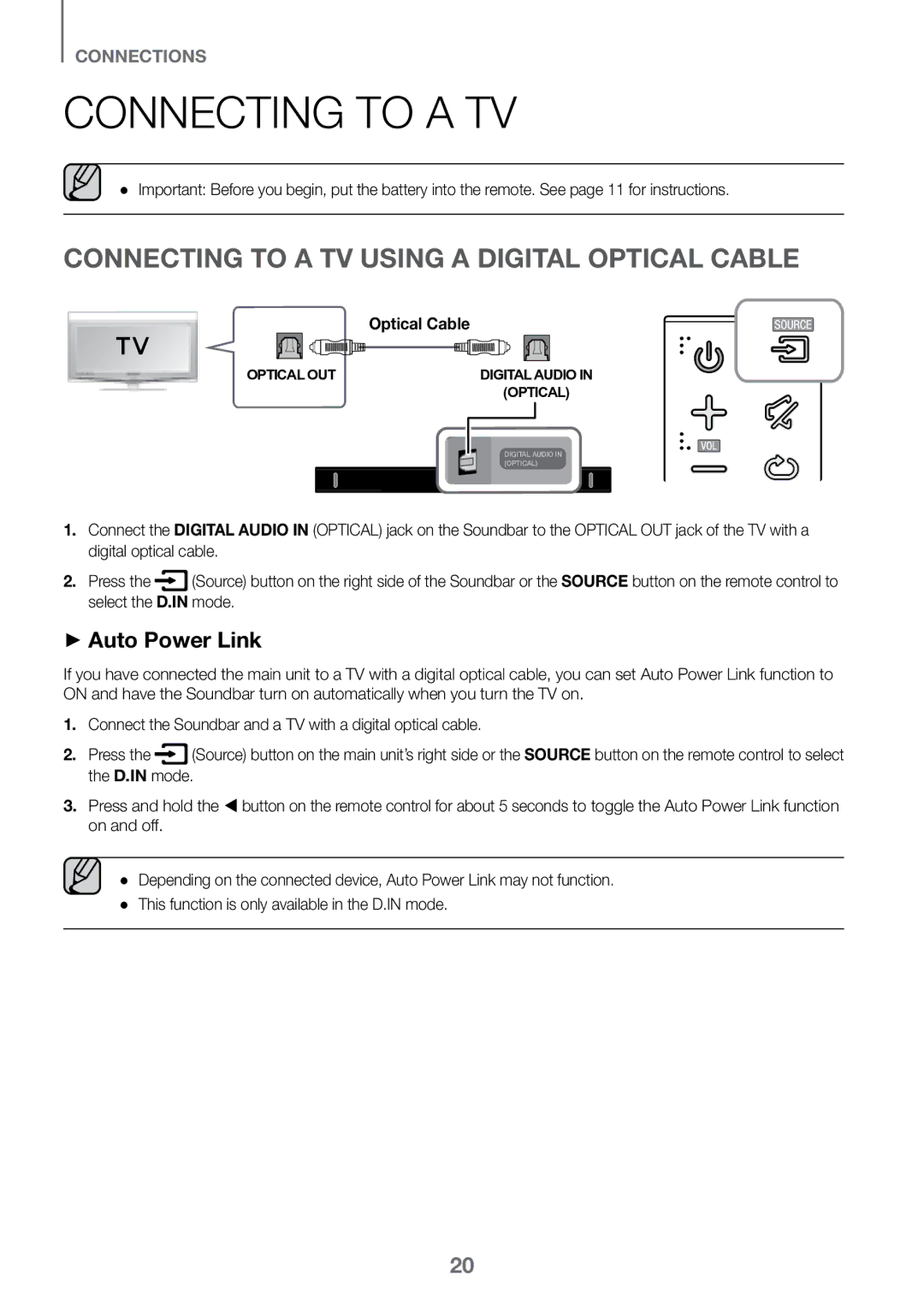 Samsung HW-K450/SQ manual Connecting to a TV Using a Digital Optical Cable, ++Auto Power Link 