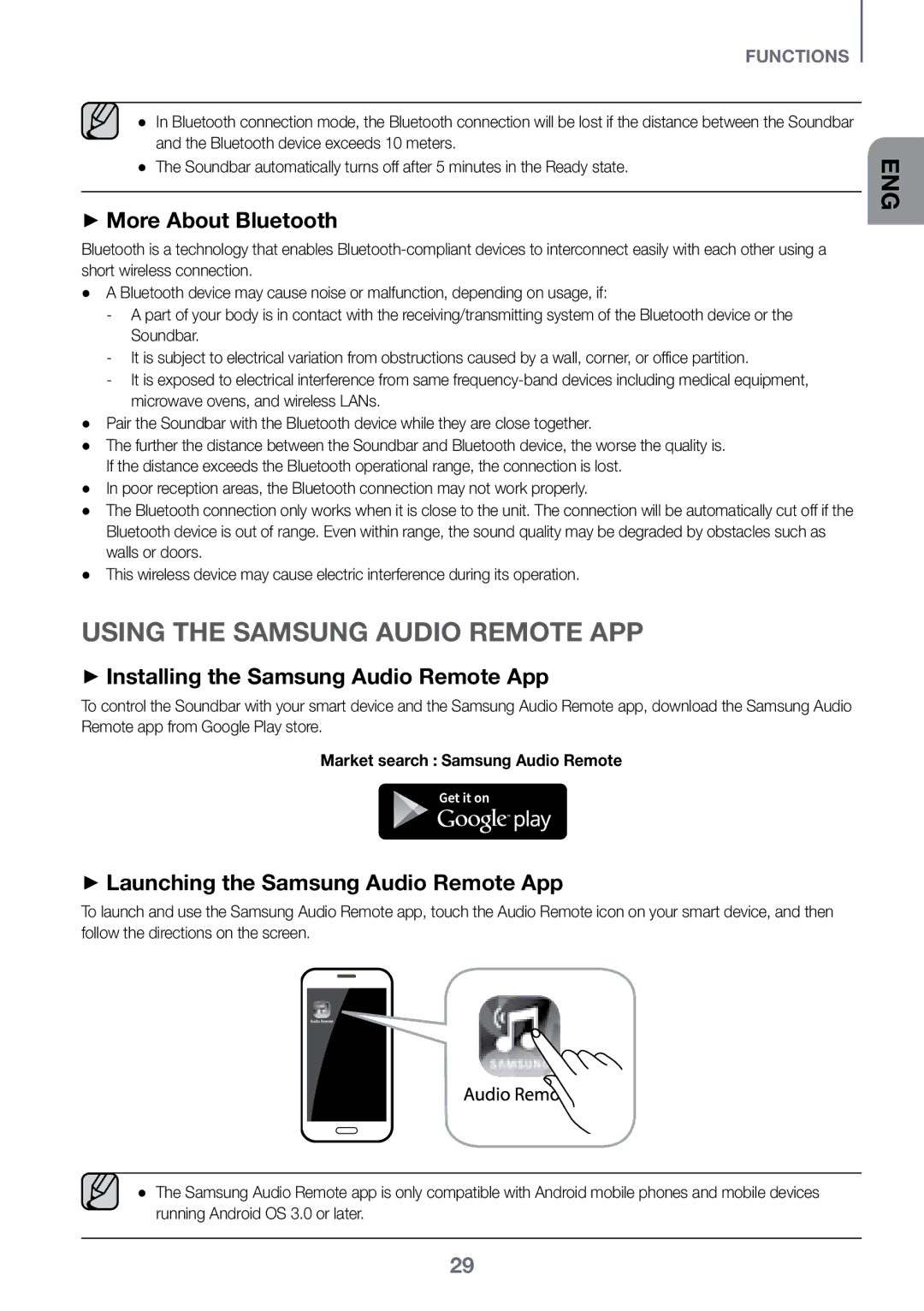 Samsung HW-K450/SQ ++More About Bluetooth, ++Launching the Samsung Audio Remote App, Market search Samsung Audio Remote 