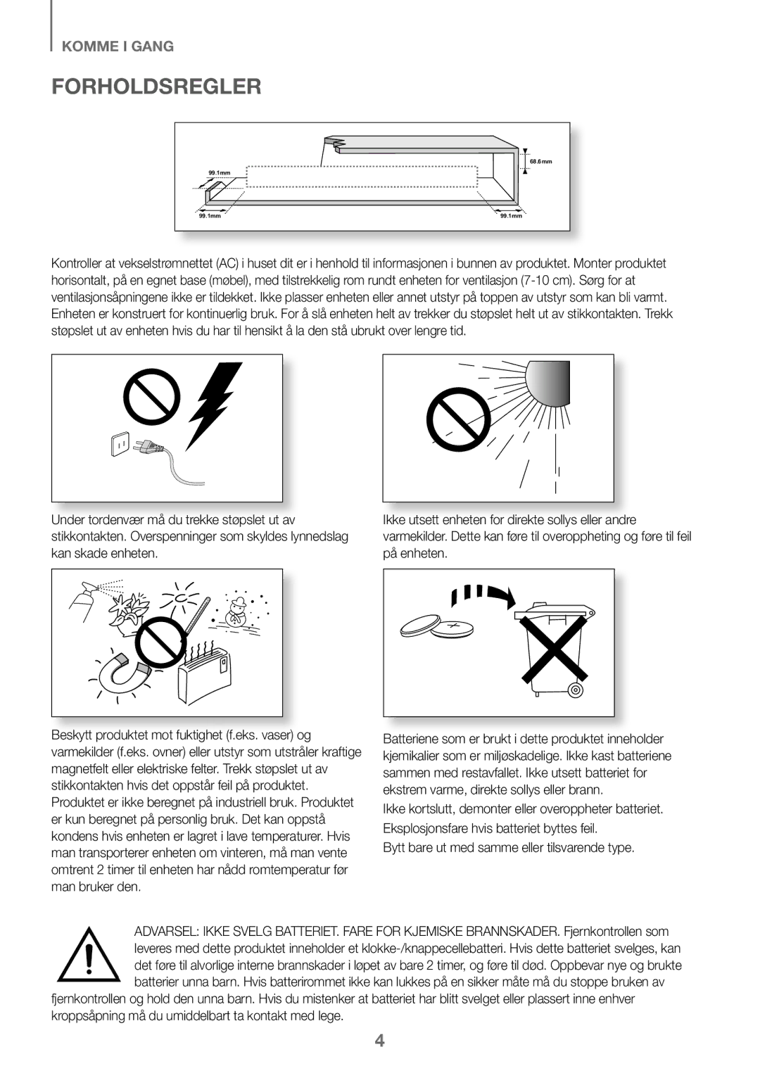 Samsung HW-K460/XE manual Forholdsregler 