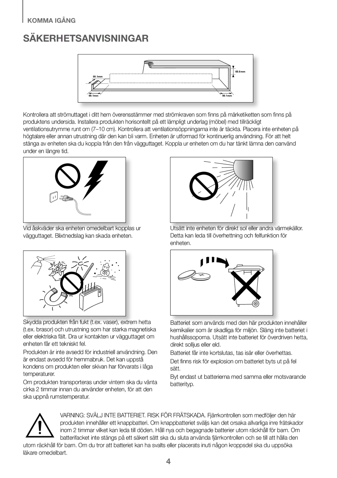 Samsung HW-K460/XE manual Säkerhetsanvisningar 