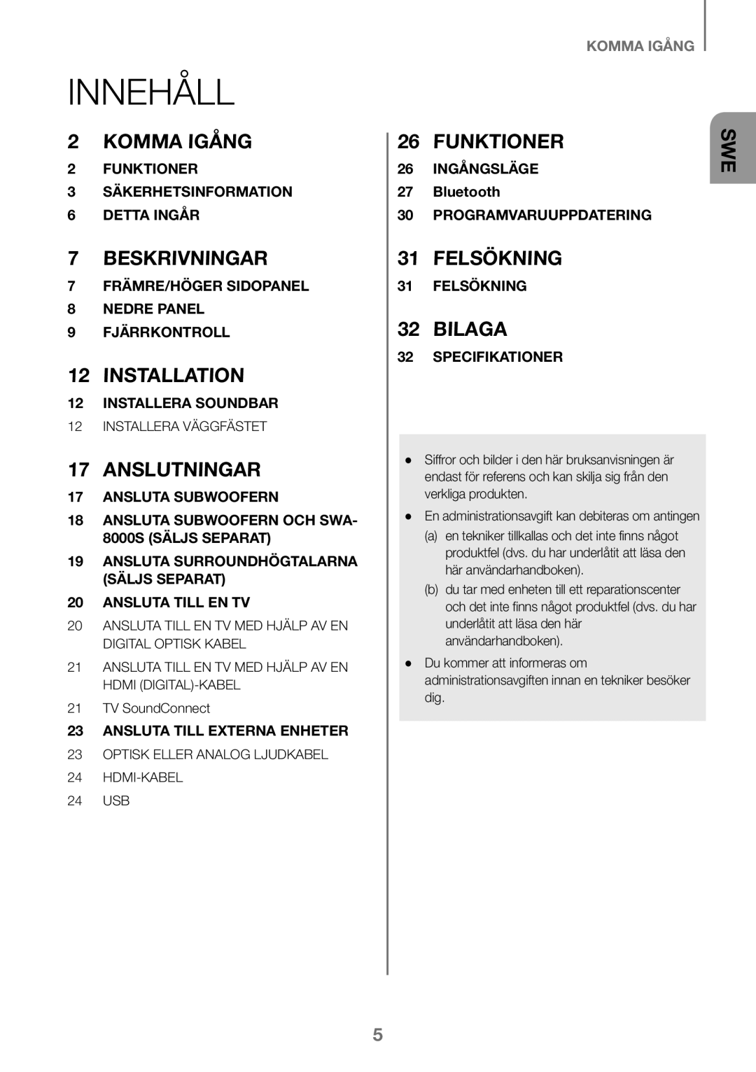 Samsung HW-K460/XE manual Innehåll, Anslutningar 