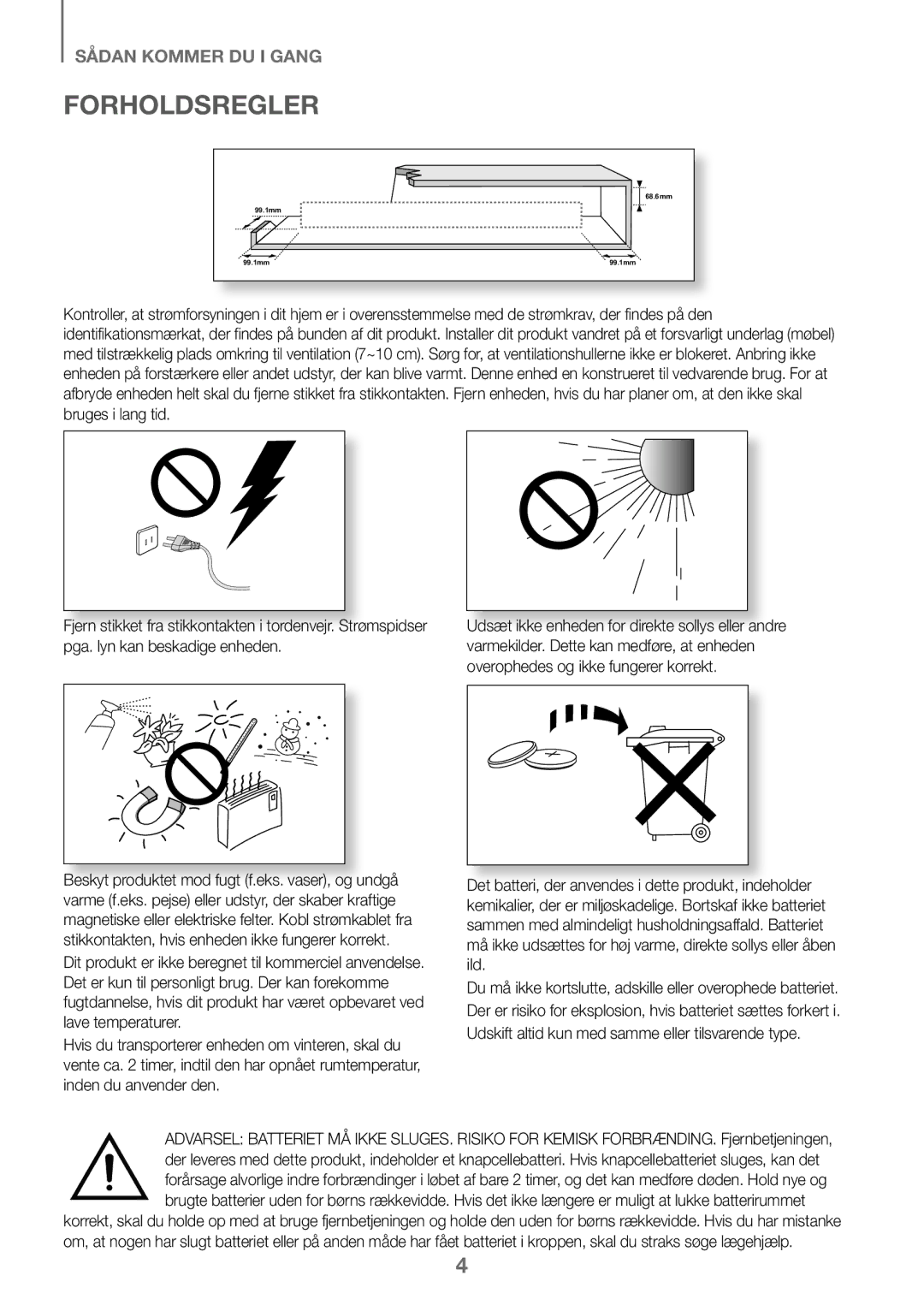 Samsung HW-K460/XE manual Forholdsregler 