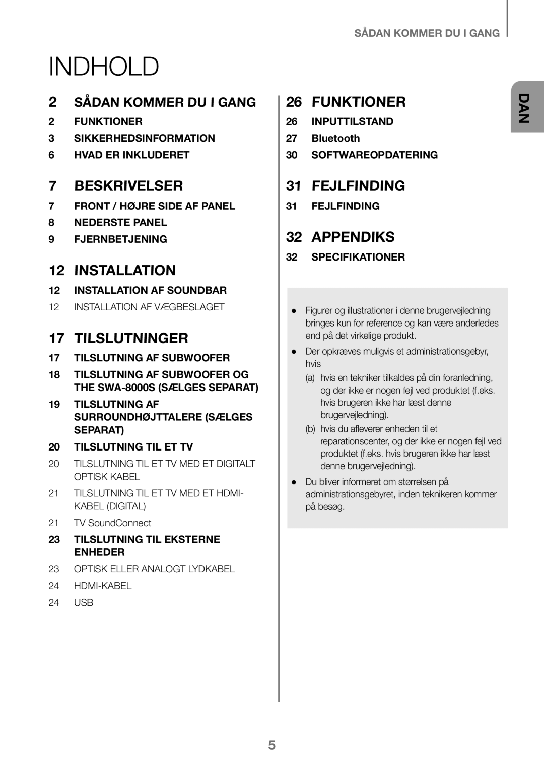 Samsung HW-K460/XE manual Indhold, Bluetooth 