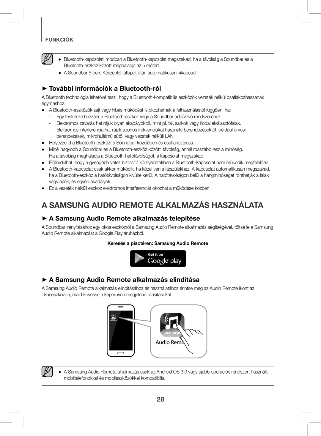 Samsung HW-K470/EN, HW-K470/XN manual ++További információk a Bluetooth-ról, ++A Samsung Audio Remote alkalmazás elindítása 