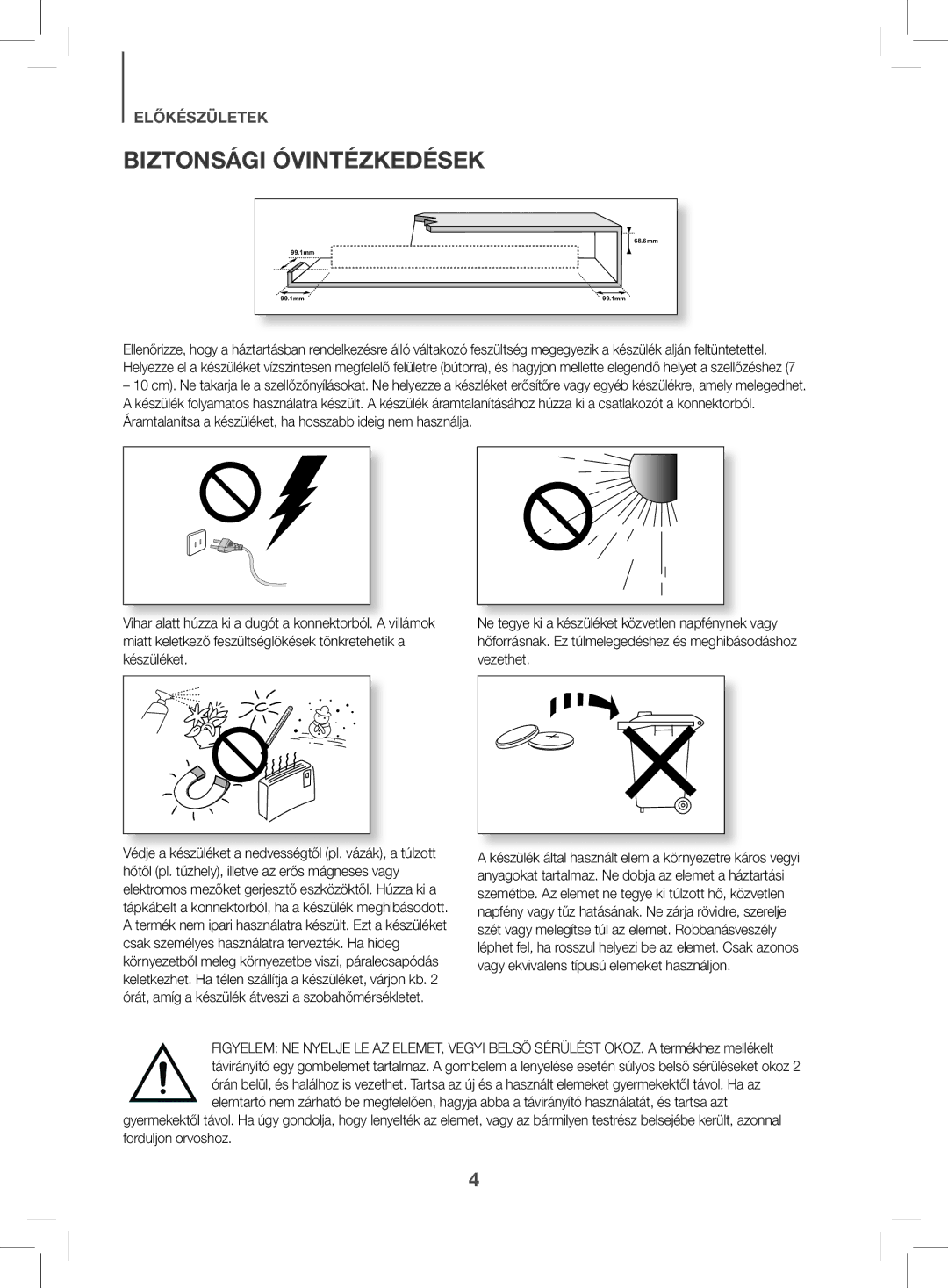 Samsung HW-K470/EN, HW-K470/XN manual Biztonsági Óvintézkedések 