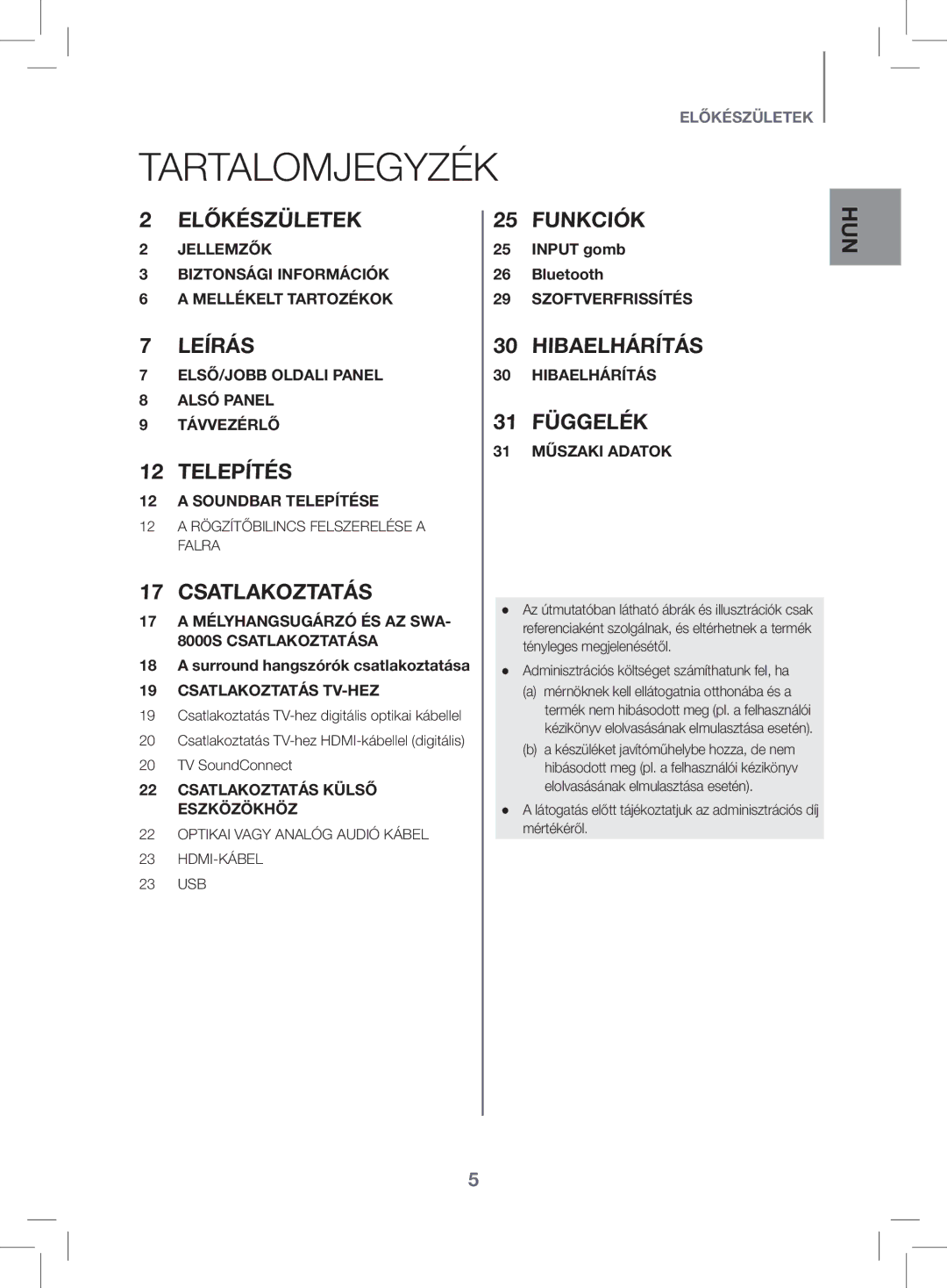 Samsung HW-K470/XN, HW-K470/EN manual Tartalomjegyzék, Surround hangszórók csatlakoztatása, 23 USB 