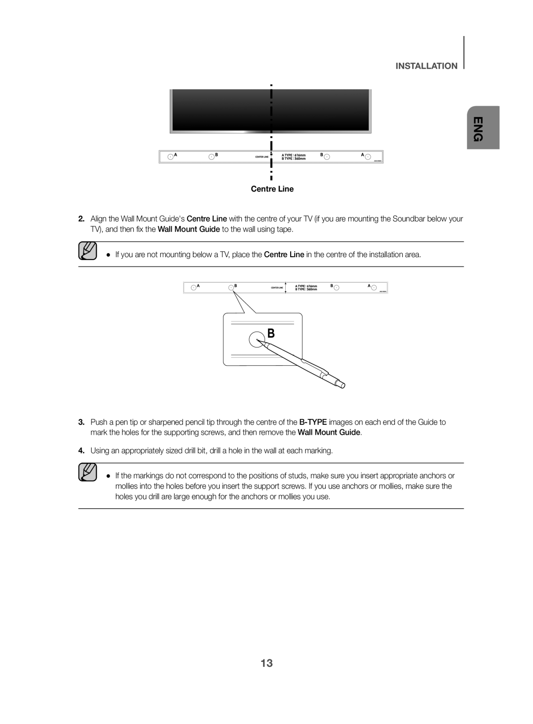 Samsung HW-K470/ZF, HW-K470/EN, HW-K470/XN manual Centre Line 