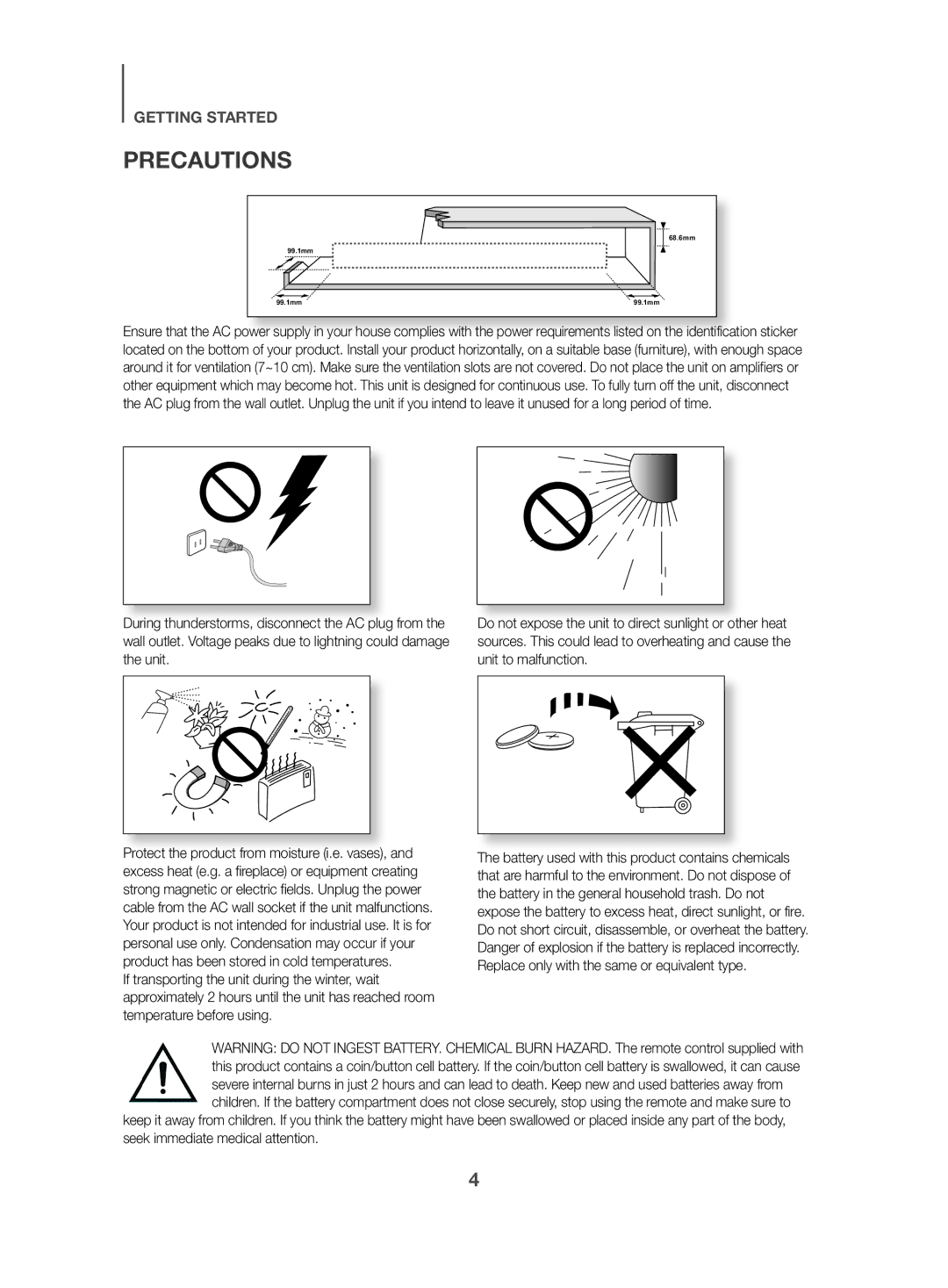 Samsung HW-K470/ZF, HW-K470/EN, HW-K470/XN manual Precautions 