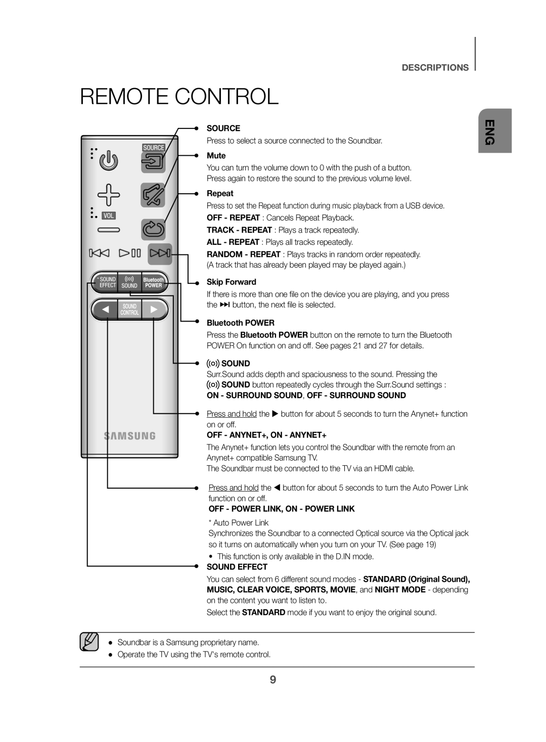 Samsung HW-K470/EN, HW-K470/ZF, HW-K470/XN manual Remote Control, Mute, Repeat, Skip Forward, Bluetooth Power 