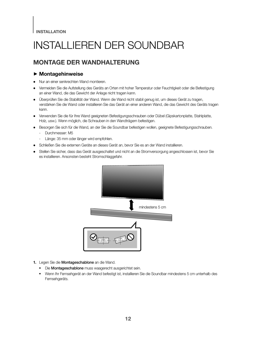 Samsung HW-K470/EN, HW-K470/ZF manual Installieren DER Soundbar, Montage DER Wandhalterung, ++Montagehinweise 