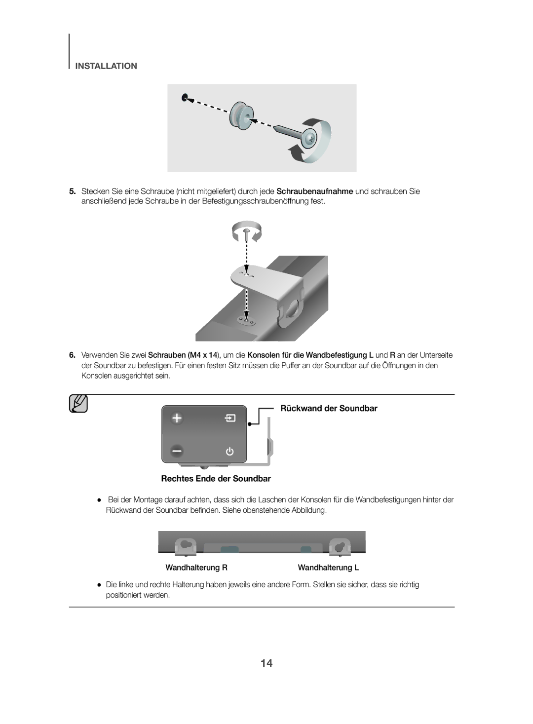 Samsung HW-K470/EN, HW-K470/ZF manual Rückwand der Soundbar Rechtes Ende der Soundbar 