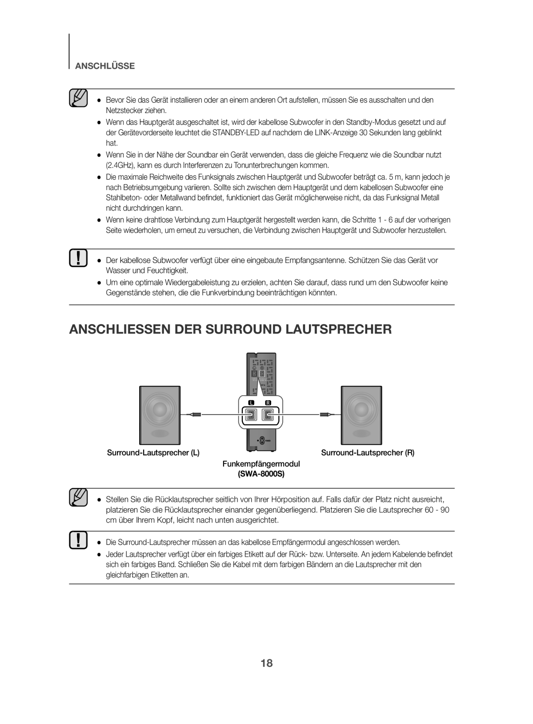 Samsung HW-K470/EN, HW-K470/ZF manual Anschliessen DER Surround Lautsprecher, Surround-Lautsprecher L 