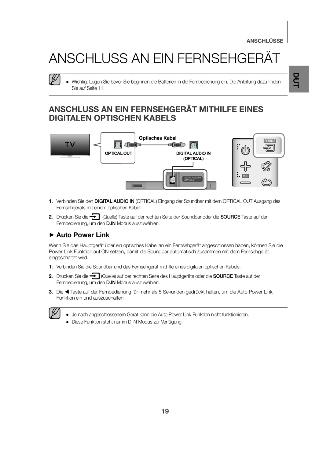 Samsung HW-K470/ZF, HW-K470/EN manual Anschluss AN EIN Fernsehgerät, ++Auto Power Link 