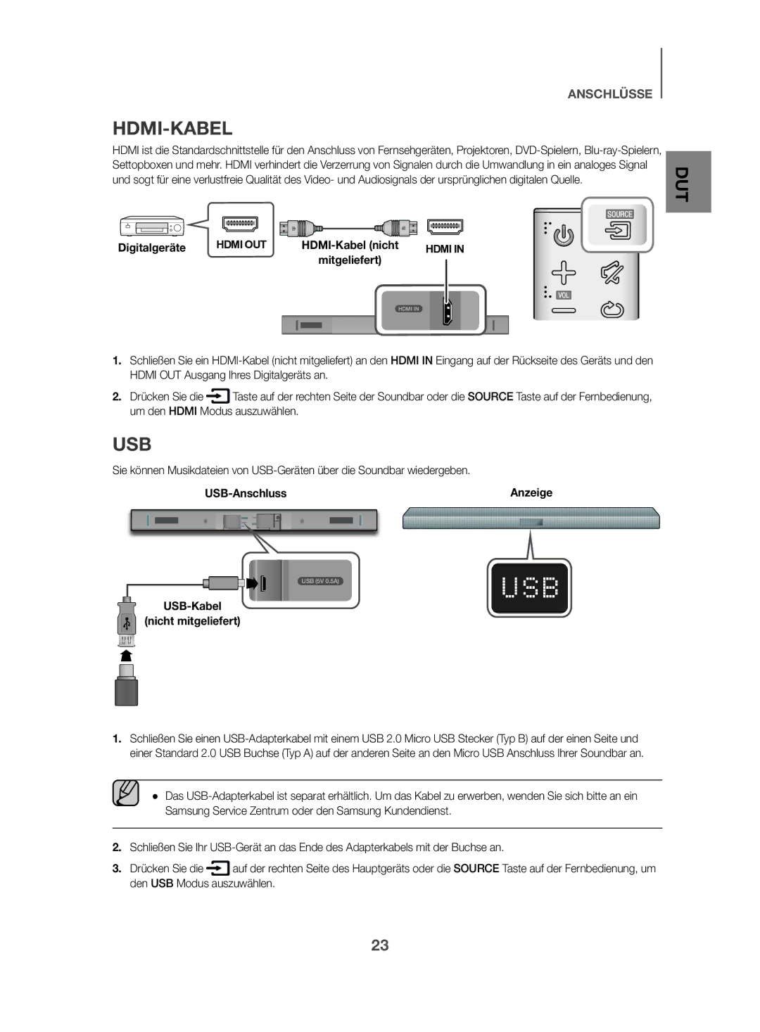 Samsung HW-K470/ZF, HW-K470/EN manual Hdmi-Kabel, Usb 