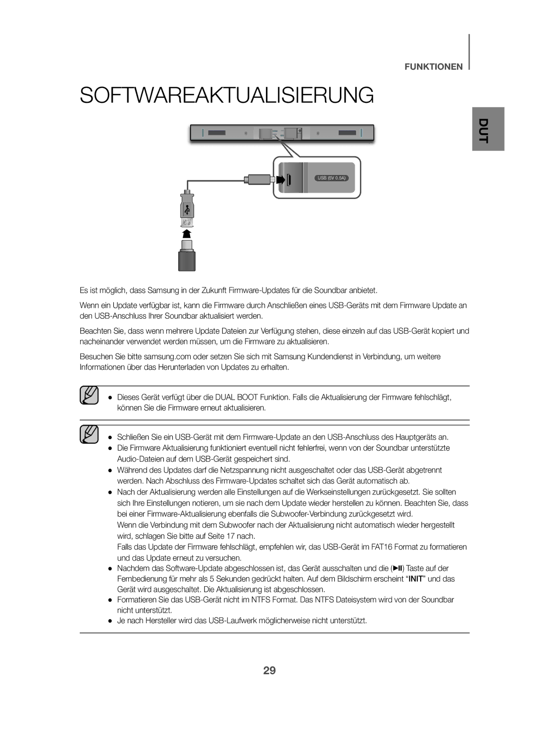 Samsung HW-K470/ZF, HW-K470/EN manual Softwareaktualisierung, Audio-Dateien auf dem USB-Gerät gespeichert sind 