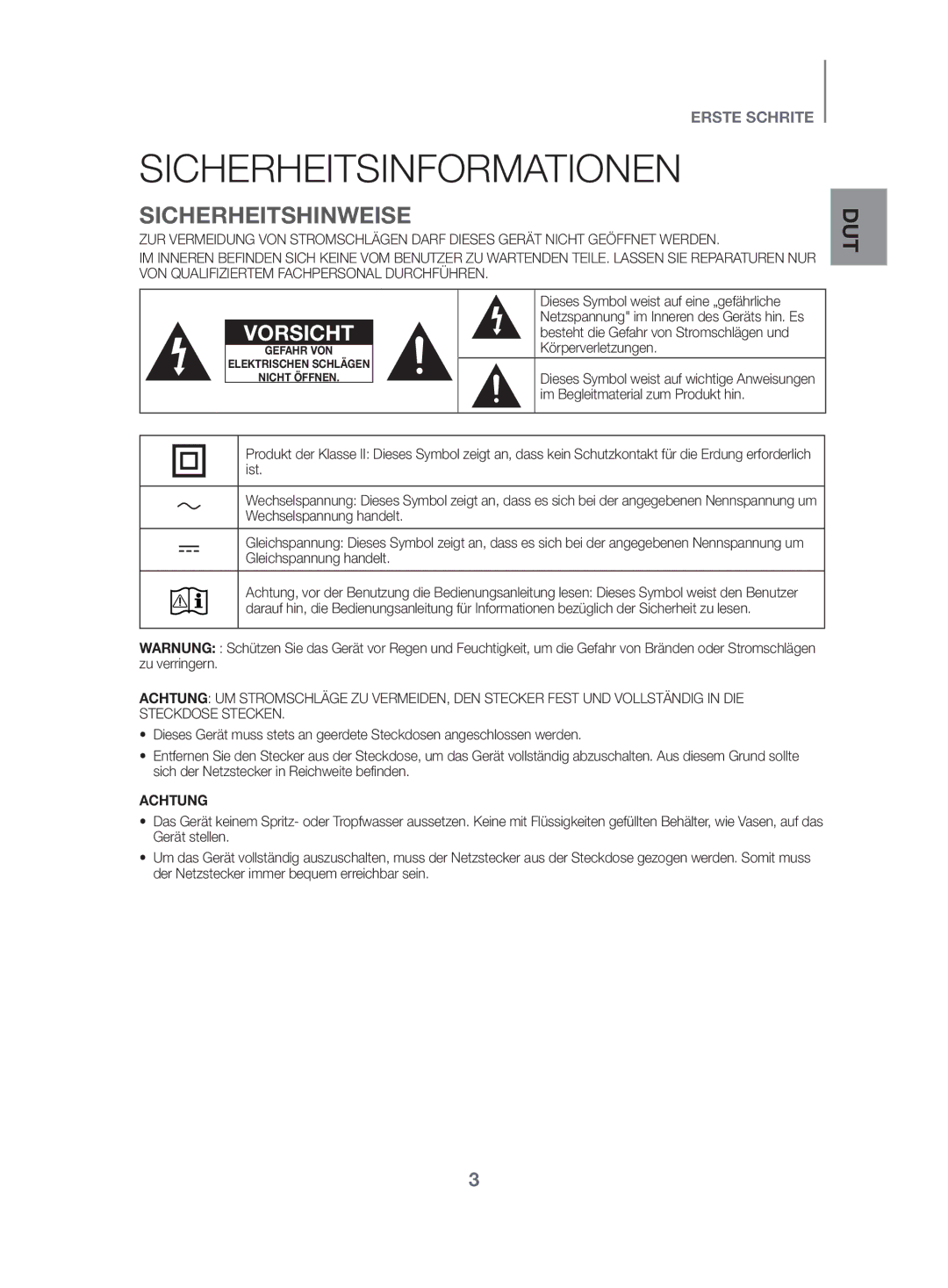 Samsung HW-K470/ZF, HW-K470/EN manual Sicherheitsinformationen, Sicherheitshinweise 